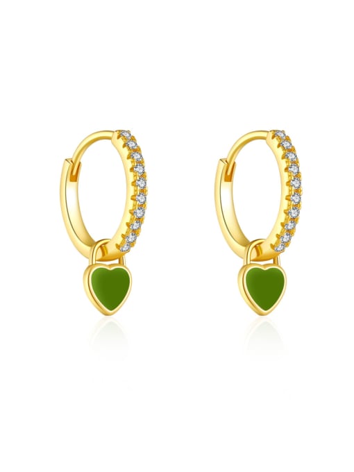 Golden [Grass Green] 925 Sterling Silver Cubic Zirconia Enamel Heart Trend Stud Earring